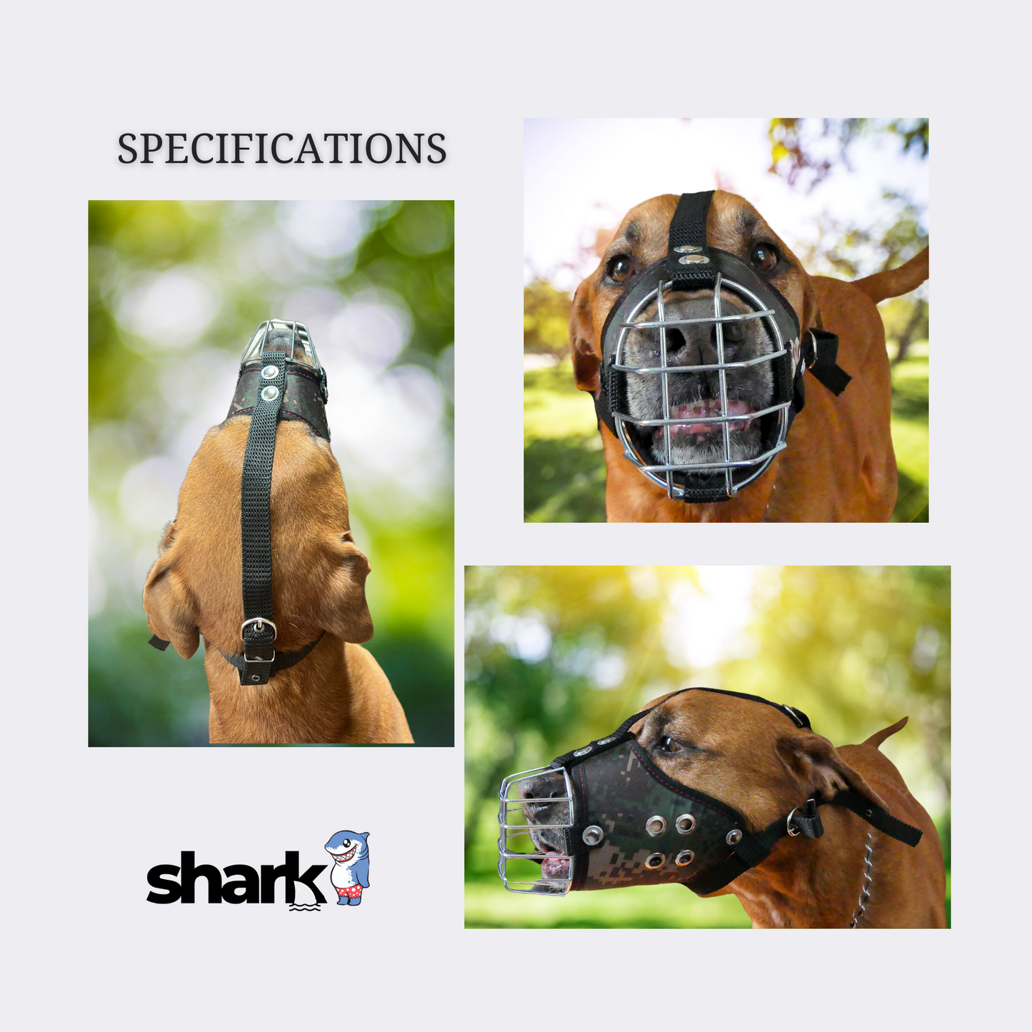 Shark Heavy-Duty Metal Basket Dog Muzzle for Large Dogs with Smooth Edges.