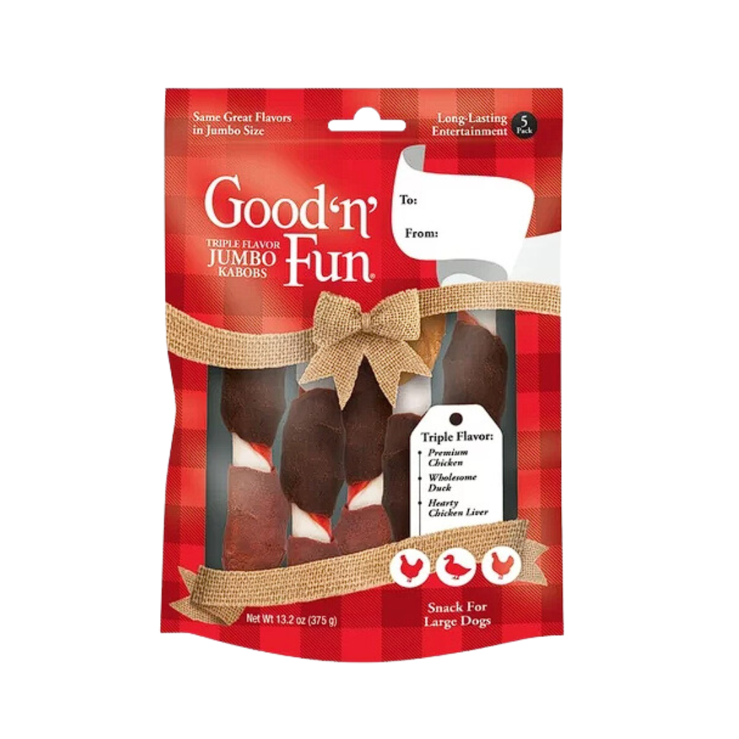 Good 'n' Fun Holiday Jumbo Kabob Stocking Stuffer, 5 Dog Treats 13.2 Oz