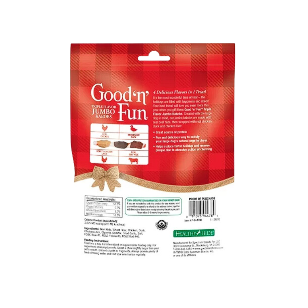 Good 'n' Fun Holiday Jumbo Kabob Stocking Stuffer, 5 Dog Treats 13.2 Oz