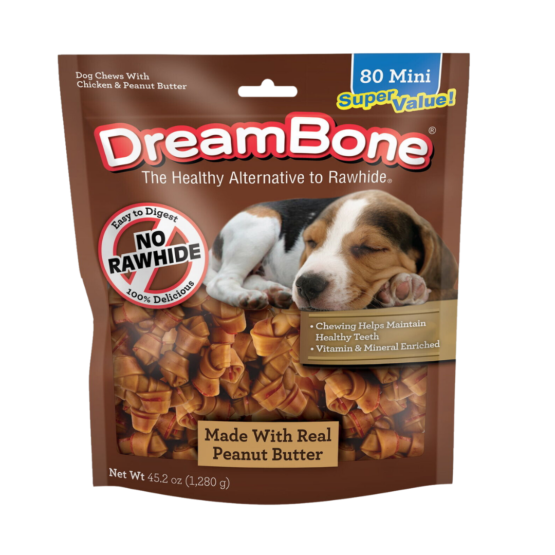 DreamBone Peanut Butter Flavored Rawhide-Free Dog Chews, Mini, 45.2 Oz. (80 Count)