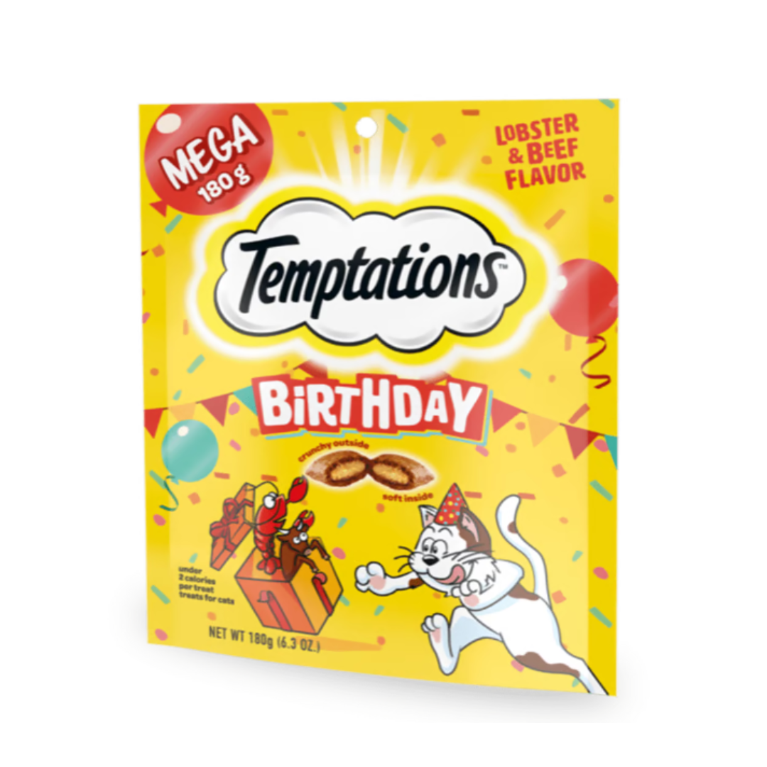 Temptations Birthday Lobster & Beef Flavored Crunchy Cat Treats 6.3 Oz