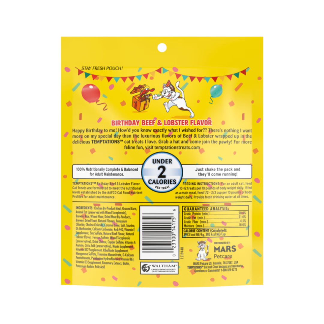 Temptations Birthday Lobster & Beef Flavored Crunchy Cat Treats 6.3 Oz