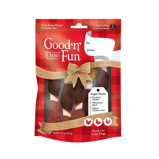 Good 'n' Fun Holiday Jumbo Kabob Stocking Stuffer, 5 Dog Treats 13.2 Oz