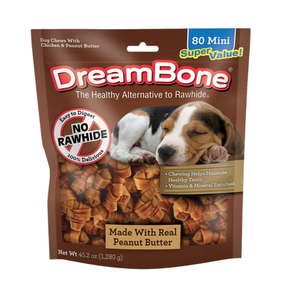DreamBone Peanut Butter Flavored Rawhide-Free Dog Chews, Mini, 45.2 Oz. (80 Count)