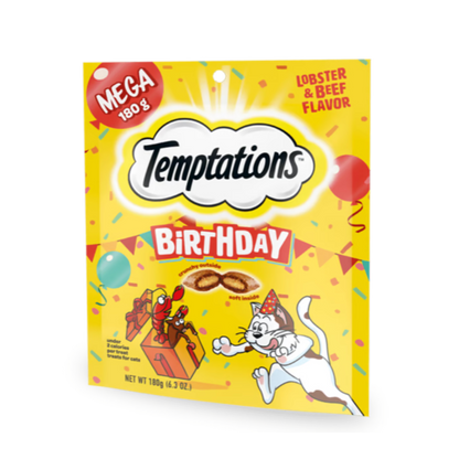 Temptations Birthday Lobster & Beef Flavored Crunchy Cat Treats 6.3 Oz