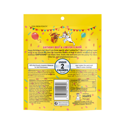 Temptations Birthday Lobster & Beef Flavored Crunchy Cat Treats 6.3 Oz